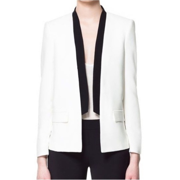 ZARA black & white tuxedo open blazer - Picture 1 of 10